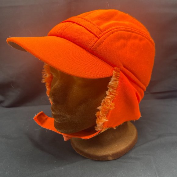 Vintage 1950's Duck Bay Hunter Orange Winter Cap with Ear Flaps Size M - Picture 6 of 9